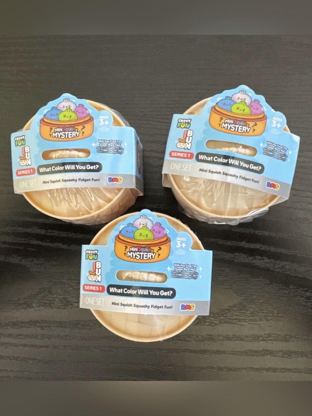 RMS Crazy Fun Bun Mini Mystery Dumpling Lot of 3 Blind Bag Sealed Series 1 NEW
